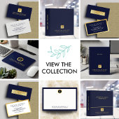 Elegant Navy Blue Leather Gold Logo Monogram Notitiekaartje