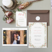 Botanische Elegante roze rozen Script Trouwen Plaatskaartje