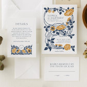 Floral Art Nouveau Monogram Trouwdetails Kaart