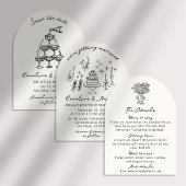 Whimsical, handgetekende bruiloft kaart