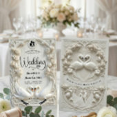 Faux Embossed White Floral Relief Monogram Wedding Kaart