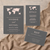 Blush roze en rokergrijs | Wereldkaart bruiloft Kaart (Personaliseer de collectie van deze zelfstandige maker.)