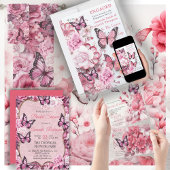 Vlinders en bloemen in verschillende tinten roze bad handdoek