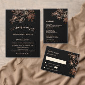 Copper Black Floral Line Art Wedding Informatiekaartje (Personaliseer de collectie van deze zelfstandige maker.)