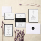 Simple Chic White & Black Monogram Script Wedding Uitnodigingen Wikkel (Personaliseer de collectie van deze zelfstandige maker.)