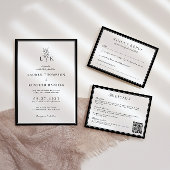 Elegante Classic Leaf Monogram QR Code Wedding Kaart