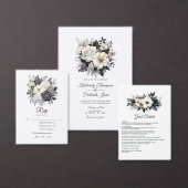 Zwarte en witte Floral Wedding Menu (Personaliseer de collectie van deze zelfstandige maker.)