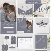 Elegante moderne sombere grijze trouwfoto met RSVP All In One Uitnodiging