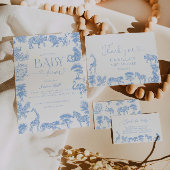 Toile de Jouy Wit en Blauw Safari Baby shower Kaart