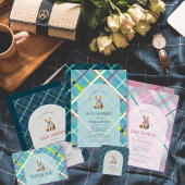 Turquoise Plaid Teddy Bear Boy Baby shower Bedankdoosjes