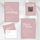 Moderne stoffige Roos bruiloft details QR code Informatiekaartje