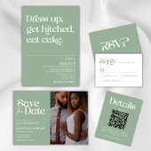 Typografie Sage Green QR code Bruiloft RSVP Kaartje