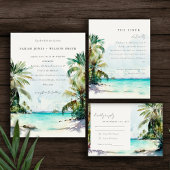 Elegant Tropical Beach Waterverf Palm Trees Foto Save The Date