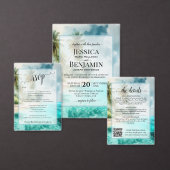 Tropical Beach Watercolor Elegant Coastal Wedding Menu (Personaliseer de collectie van deze zelfstandige maker.)