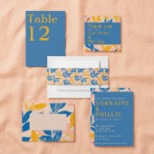 Blauw en Geel Lithograaf Stijl Trouwreactie RSVP Kaartje