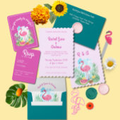Tropische Bloemen Flamingo Vet Roze Groene Bruilof Save The Date