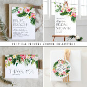 Tropische bloemen en groen zomer bruids brunch kaart