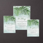 Tropische bladeren Waterverf Greenery Beach Weddin All In One Uitnodiging (Personaliseer de collectie van deze zelfstandige maker.)