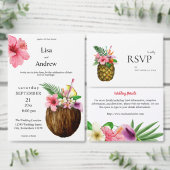 Tropische Hawaiian Floral & Pineapple Save the Dat Save The Date (Personaliseer de collectie van deze zelfstandige maker.)