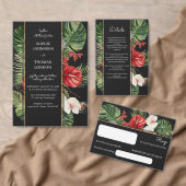 Tropische bloem en bladeren donkere bruiloft informatiekaartje (Personaliseer de collectie van deze zelfstandige maker.)