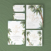 Tropical Palm Trees Aloha Baby shower Gold Script Bedankkaart