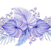 Tropisch Paars Blauw Palm Leaf Brunch & Bubble Kaart