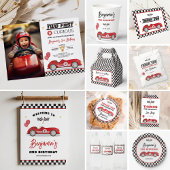 Retro Red Fast One Race Car Boy 1e Verjaardag Kaart