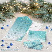 Pretty Falling Teal Blue Glitter 50th Birthday Groot Cadeauzakje