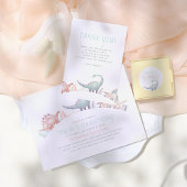 Cute Dinosaur Girl Birthday Party Bedankkaart