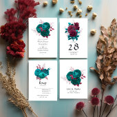 Turquoise en Bourgogne Floral QR Code Wedding Kaart