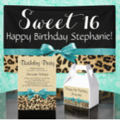 Leopard Turquoise Bow Sweet 16 Feestuitnodiging Kaart