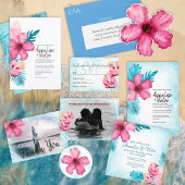 Tropische Roze Turquoise Hibiscus Island bruiloft Kaart