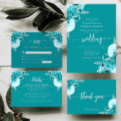Turquoise Silver Floral Wedding Kaart