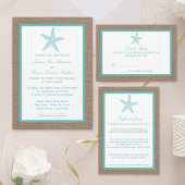 Turquoise Starfish Burlap Beach Wedding Collectie Programmakaart
