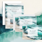 Turquoise Ocean Waves Gepersonaliseerde bruiloft Kartonnen Onderzetters