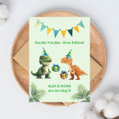 Tweeling Dinosaur Verjaardag Dank Je Kaart | Dino-