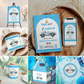 Twee Fast Blue Race Car 2e verjaardag uitnodiging