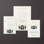 Twee Grooms Mannelijke bruiloft Cream Blue LGBTQ Save The Date (Personaliseer de collectie van deze zelfstandige maker.)