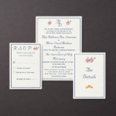 Elegant Navy Two Hearts Catholic Wedding Drieluik Programma (Personaliseer de collectie van deze zelfstandige maker.)