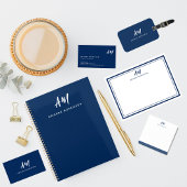 Simple Navy Blue Two Monogram Casual script Visitekaartje