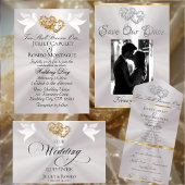 Doves, Hearts, QR Code - Lavender/Silver Kaart