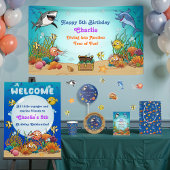 Cartoon Onder het Zee Animals Kids Verjaardagsbann Spandoek