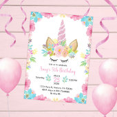 Eenhoorn Verjaardagsfeest Waterverf Bloemen Magisc Kaart