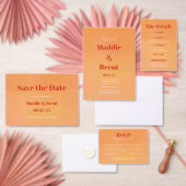 Modern Bright & Bold Gradient Oranje Bruiloft Kaart (Personaliseer de collectie van deze zelfstandige maker.)