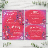 Raspberry Wildflowers - wedding invitation Save The Date (Personaliseer de collectie van deze zelfstandige maker.)