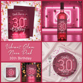 Modern Chic Glam Metallic Neon Pink 30th Birthday Wijn Etiket