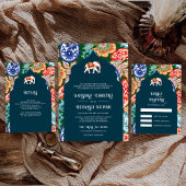 Indische volkskunst olifant donkerblauw bruiloft d informatiekaartje