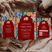 Levendige Indiase volkskunst olifant donkerrode br Kaart