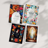 Helder Bloemrijke Fiesta Bruiloft met Details QR C Kaart