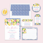 Positano Lemons Blue and White Pattern Wedding Plaatskaartje